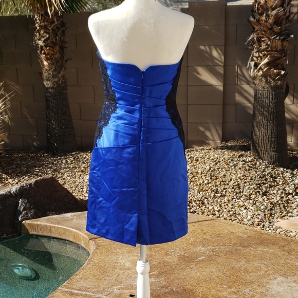 NEW Blue & Black Lace Accents Strapless Dress - Picture 4 of 8